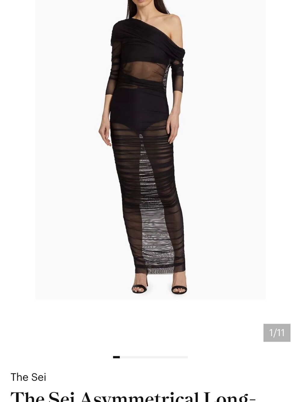 The Sei Black One-Shoulder Sheer Maxi Dress